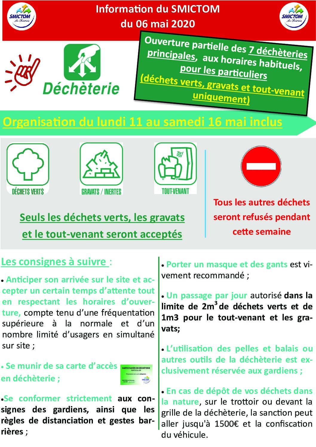 Ouverture déchèteries